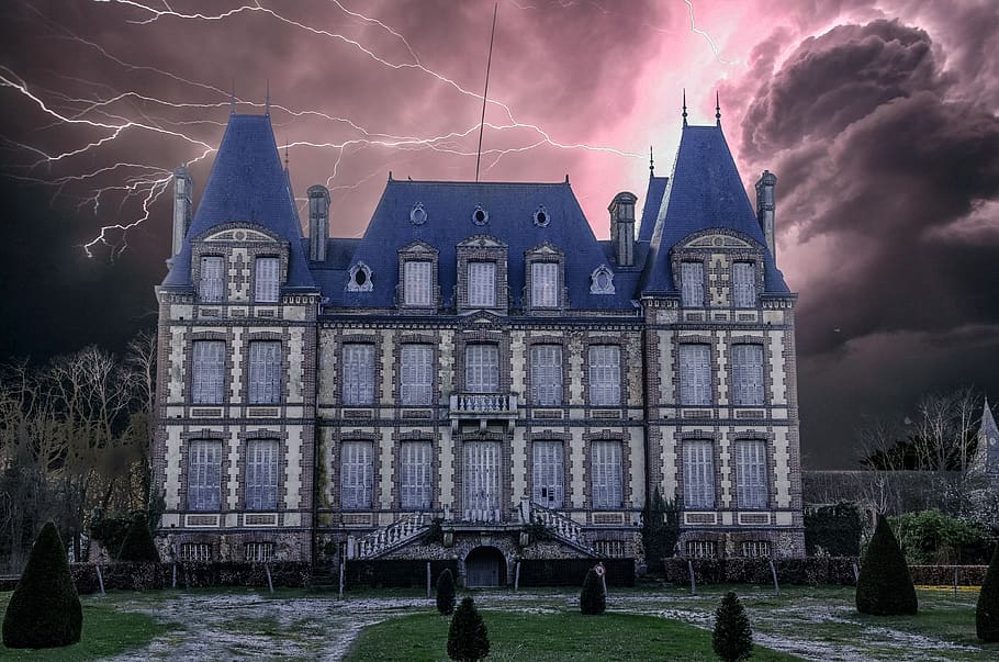 castle, mystical, horror, night, atmosphere, fantasy, mysterious HD wallpaper