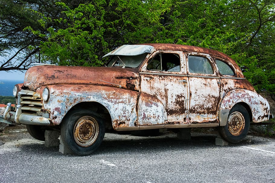 Classic Brown Vehicle Parked Beside Trees, broken, car, rust HD wallpaper