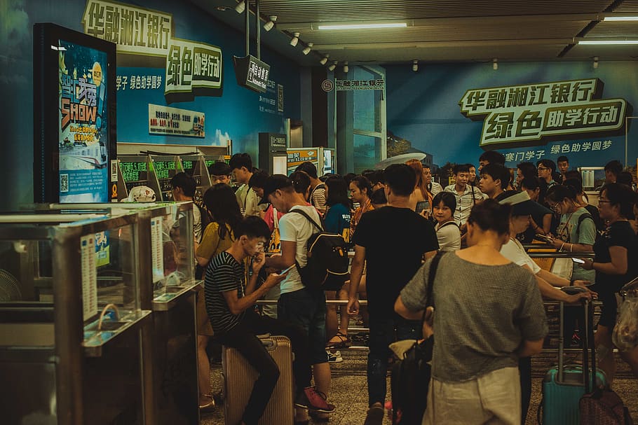 subway, ticket sales, group of people, real people, men, illuminated HD wallpaper