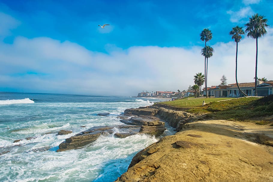 san diego, ocean, beach, water, sky, sea, cloud - sky, land HD wallpaper