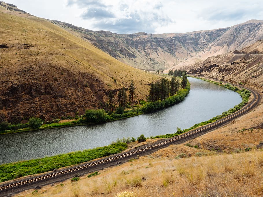 river between brown mountains during daytime, canyon road, united states, HD wallpaper