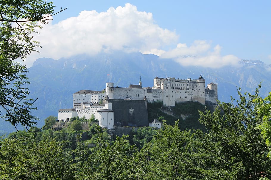 salzburg, castle, austria, mozart, the city of mozart, building exterior, HD wallpaper