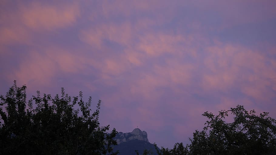 hdwallpaper, sky, mountains, plants, trees, cloud, background HD wallpaper