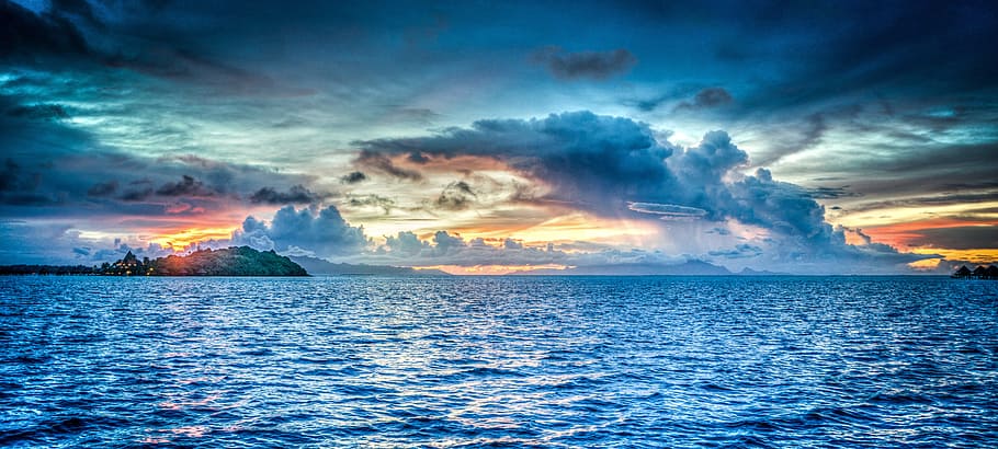 Body of Water during Dawn, blue, clouds, exotic, HD wallpaper HD wallpaper