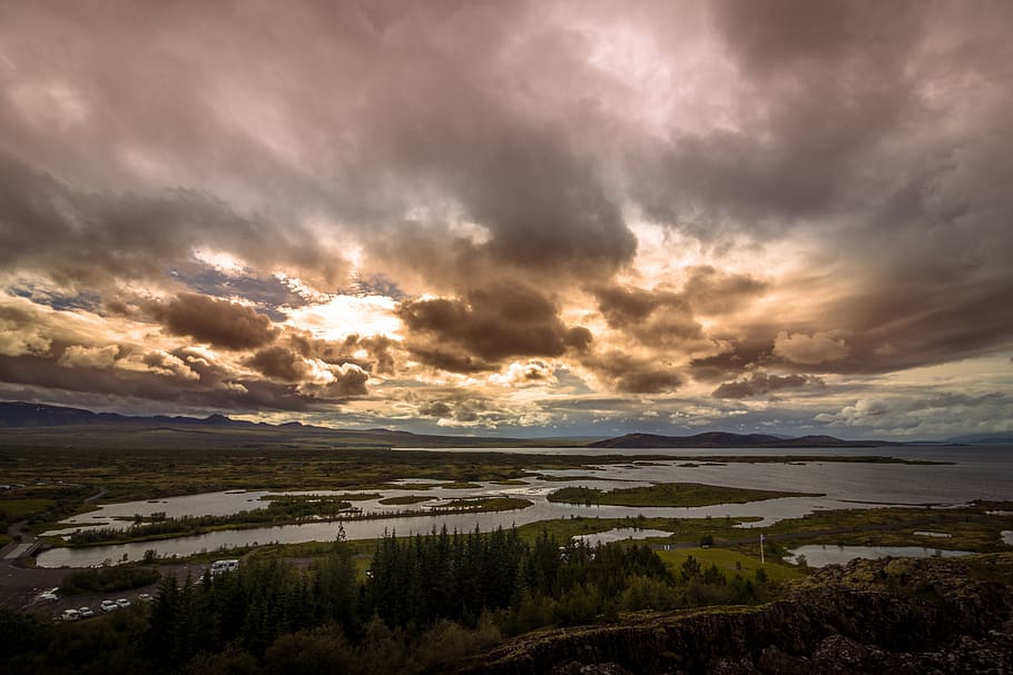 iceland, sky, landscape, clouds, nature, mountains, water, reflections HD wallpaper