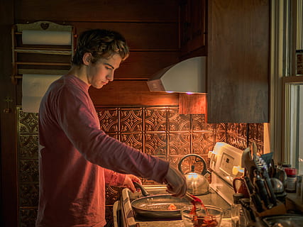 man cooking, person, human, people, hearth, fireplace, room, indoors HD wallpaper