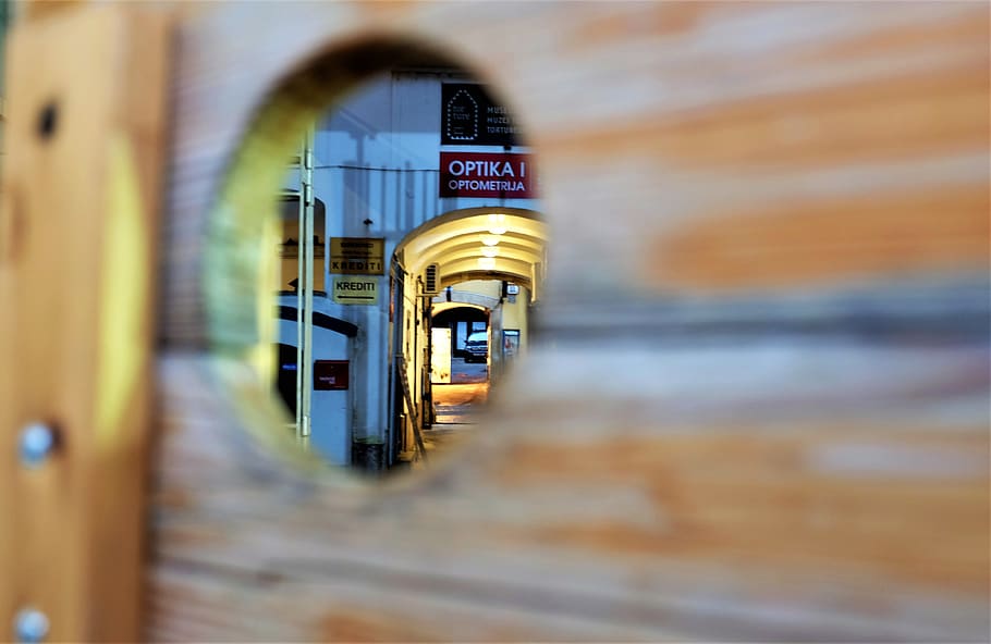 hole, wood, circle, door, alley, architecture, club, street
