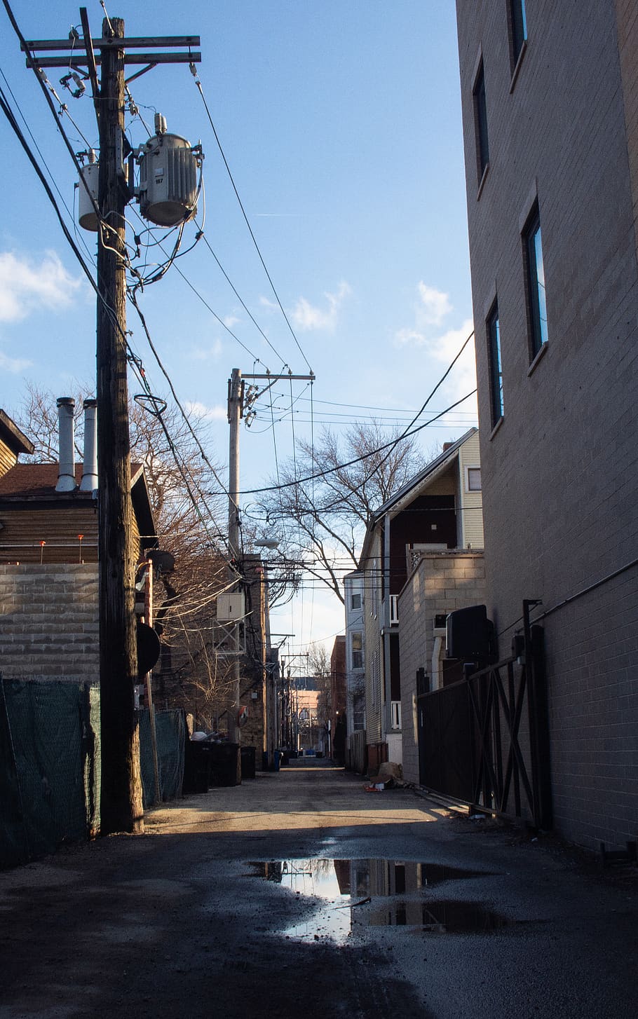 path, utility pole, walkway, power lines, building, street HD wallpaper