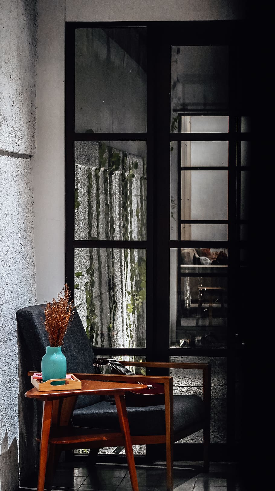 brown wooden table, seat, chair, indoors, furniture, window, no people HD wallpaper