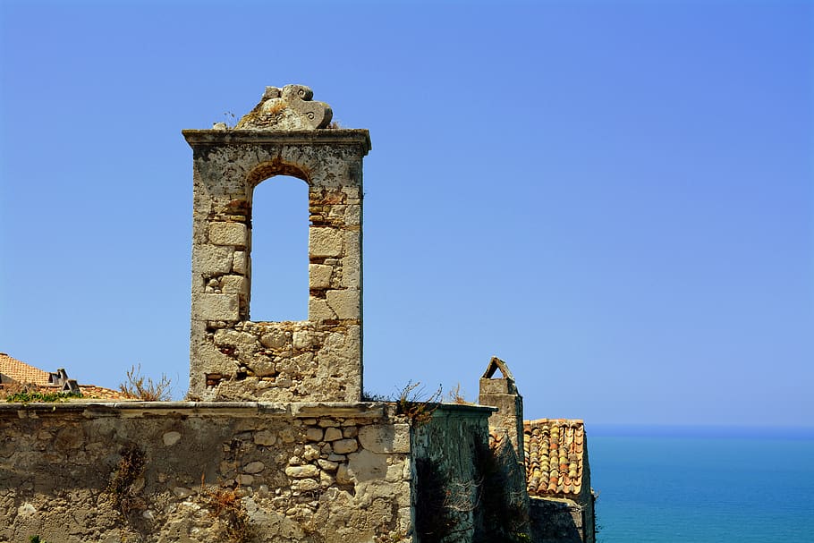 wall, sea, ancient, historian, roof, peschici, gargano, puglia HD wallpaper