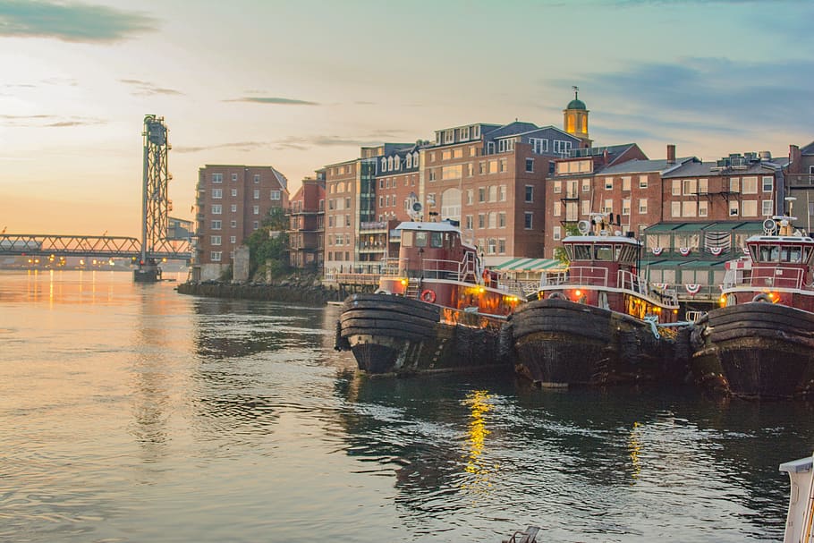 portsmouth, nh, tugboats, harbor, seacoast, water, built structure, HD wallpaper