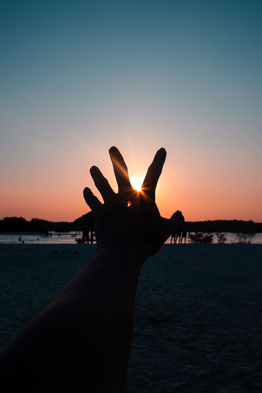 nature, outdoors, sunlight, sunset, sky, hand, finger, red sky HD wallpaper