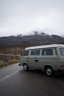 white van on road, vehicle, transportation, truck, bus, minibus HD wallpaper