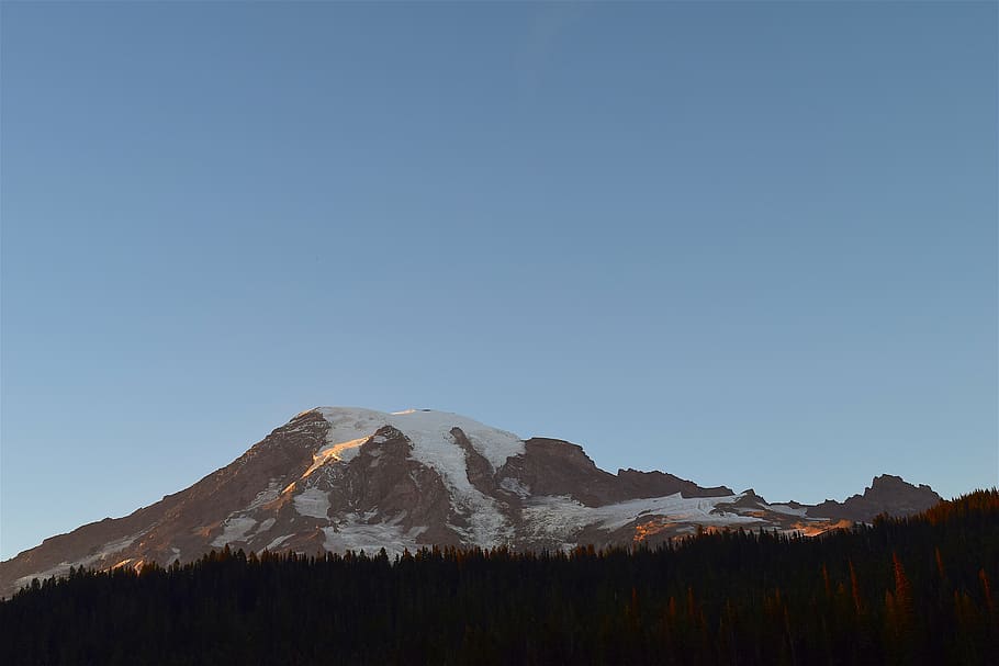 mountain, trees, evening, nature, natural, park, mount rainier HD wallpaper