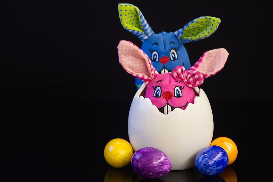 easter bunny, easter eggs, greeting card, festival, hare, figure HD wallpaper