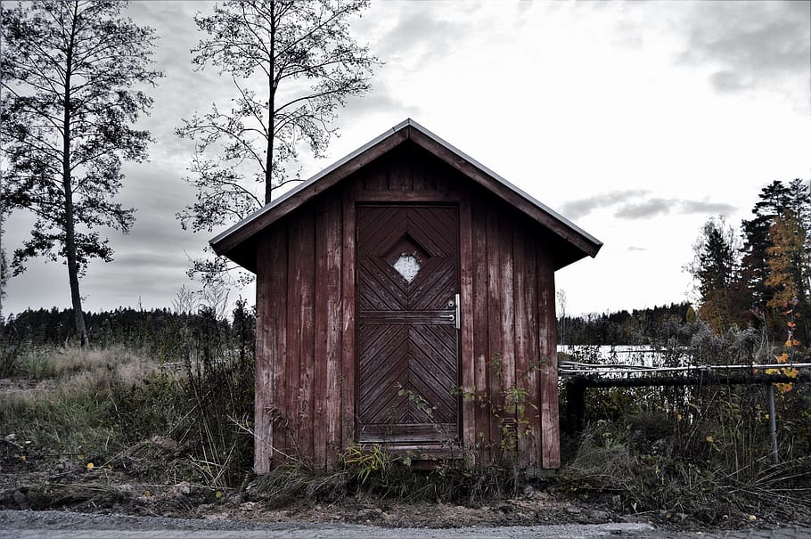 sweden, tree, trees, forest, lake, fall, autumn, door, building HD wallpaper