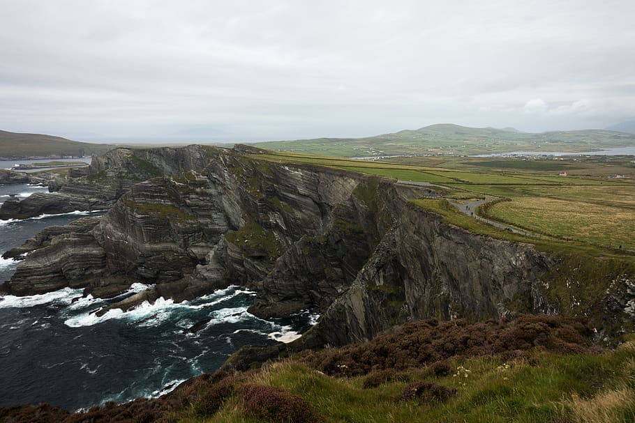ireland, kerry cliffs, water, waves, shore, atlantic, atlantic ocean HD wallpaper