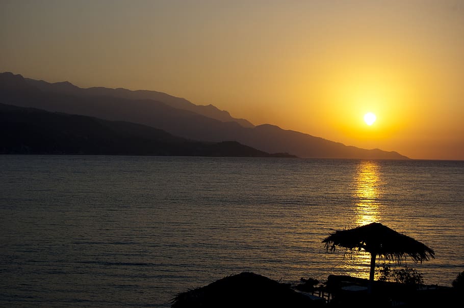 sunset, sunrise, landscape, gold, nature, water, sea, ocean HD wallpaper