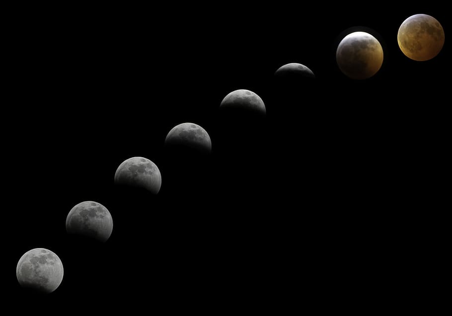 Lunar eclipse, space, moon, astronomy, sky, night, black background HD wallpaper