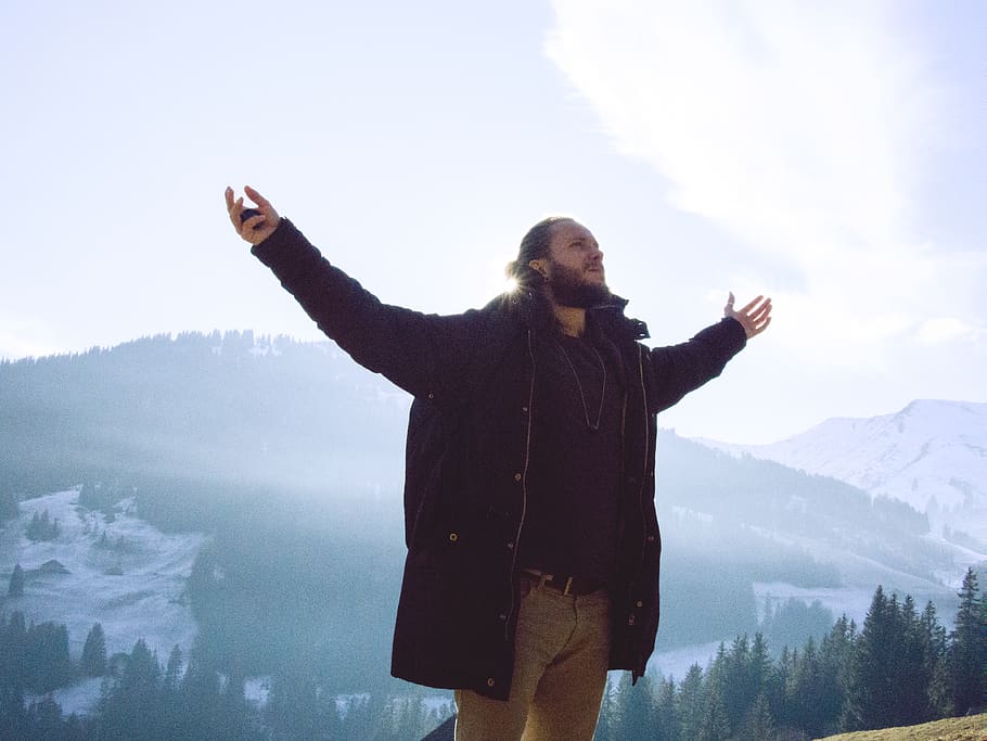 mountain, sky, sun, borntobe, blessed, human arm, one person HD wallpaper