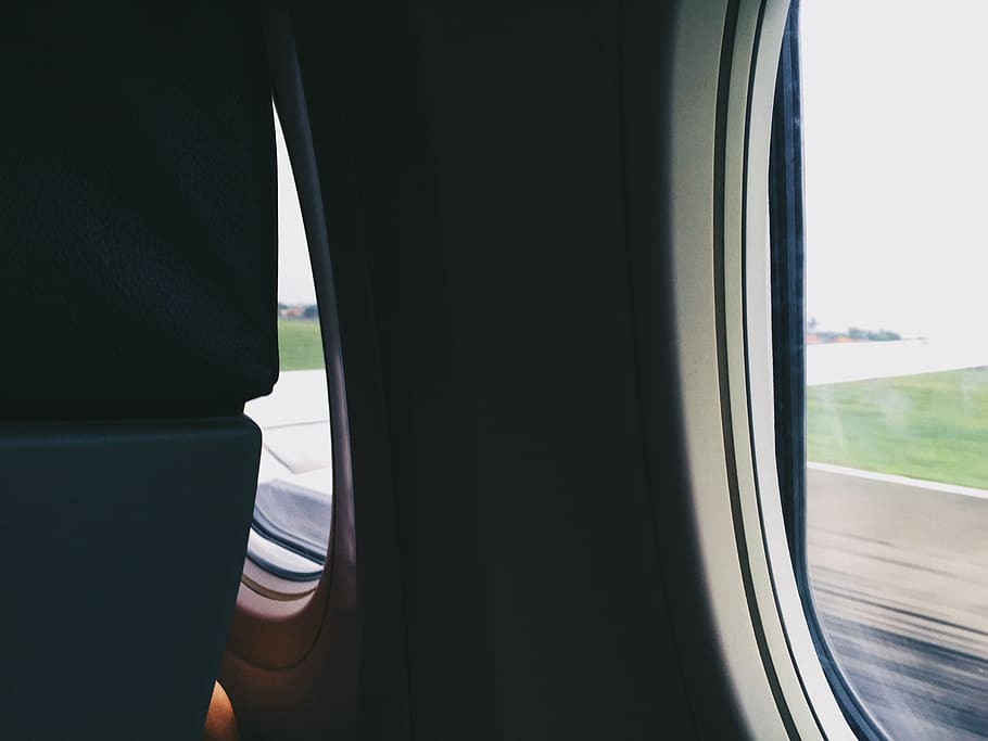 plane, between, land, grass, modern, wing, window seat, iphone HD wallpaper