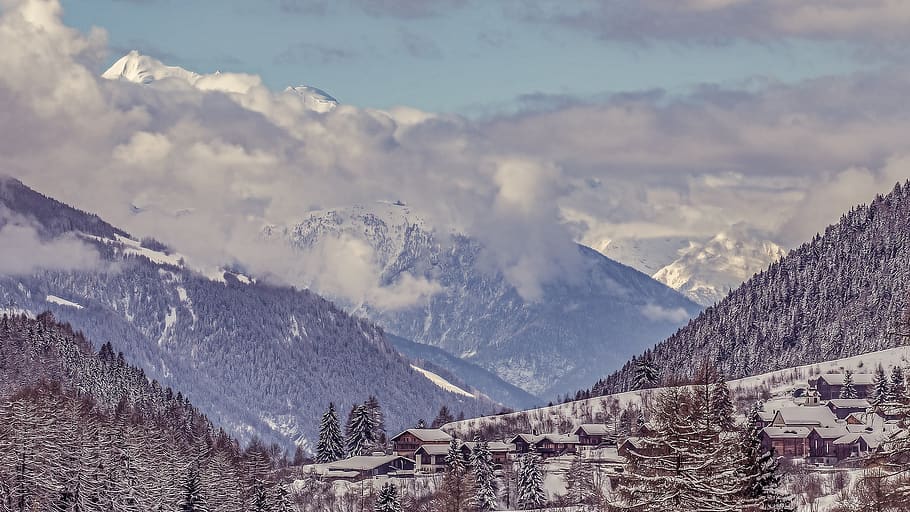 Mountains With White Clouds, alpine, alps, cold, fiesch, fog HD wallpaper