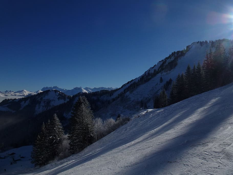 mountain, landscape, sky, view, snow, winter, cold temperature HD wallpaper
