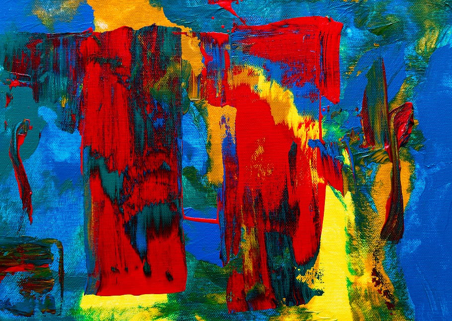 Red, Yellow, Green, and Blue Abstract Painting, abstract expressionism