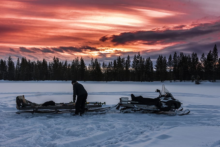 snow, winter, cold, ice, lapland, snowmobile, skido, sweden HD wallpaper