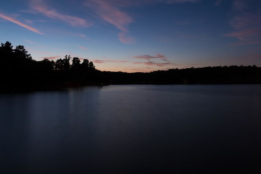 tree, dusk, sunset, water, lake, long exposure, tranquility HD wallpaper
