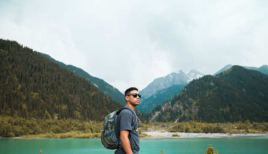 Man Looking at the Horizon, backpack, daylight, environment, forest HD wallpaper