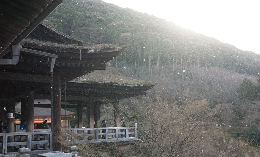 japan, kyōto-shi, kiyomizu-dera, temple, snow, sun, winter