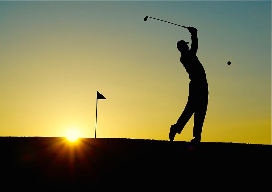 Silhouette of Man Playing Golf during Sunset, dawn, dusk, golf club