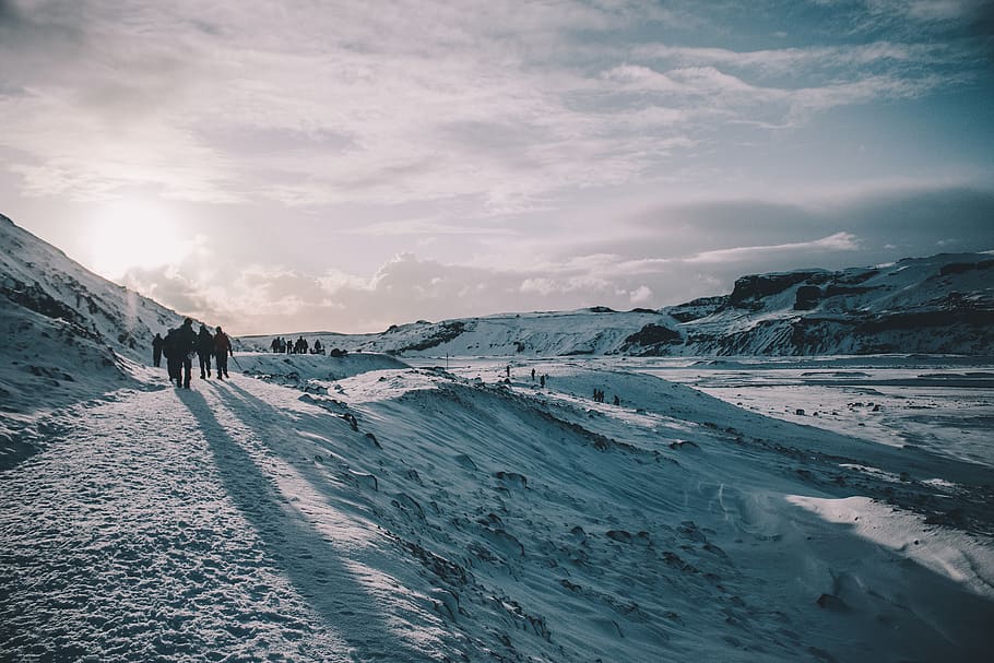 people walking on snowfiled, glacier, mountain, ice, outdoors HD wallpaper