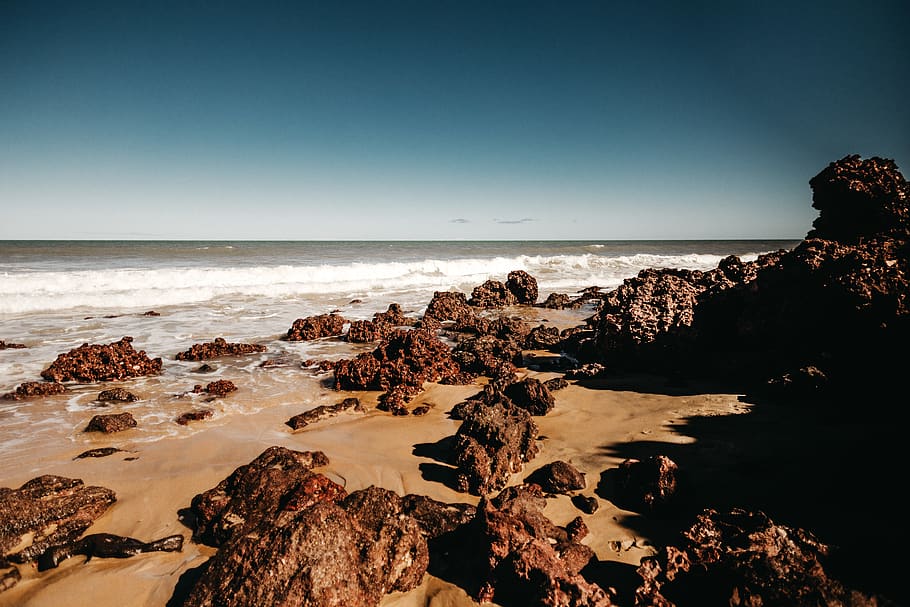 stones on seashore during daytime, ocean, nature, water, outdoors, HD wallpaper