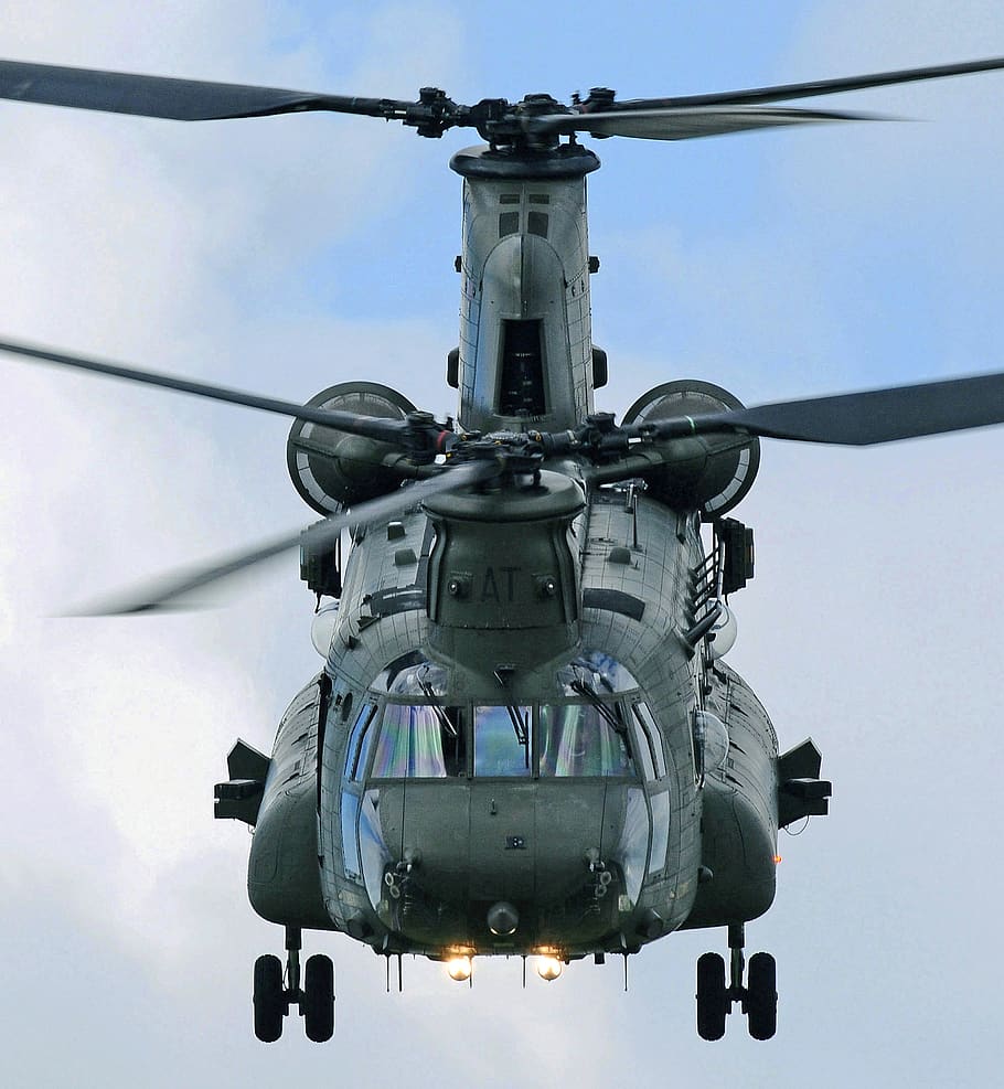 black and gray helicopter, military, sky, transportation, air vehicle HD wallpaper