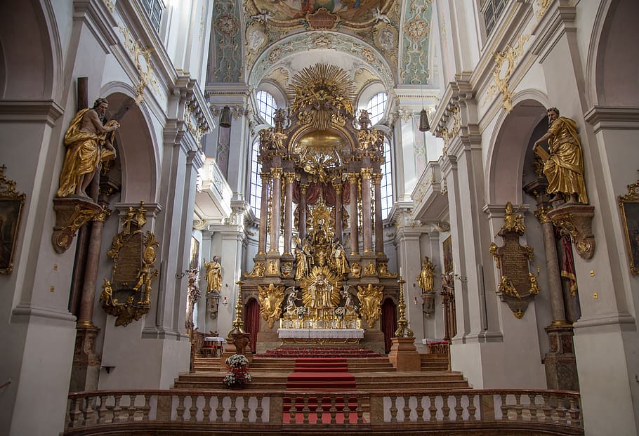 white and gold cathedral altar, architecture, building, church