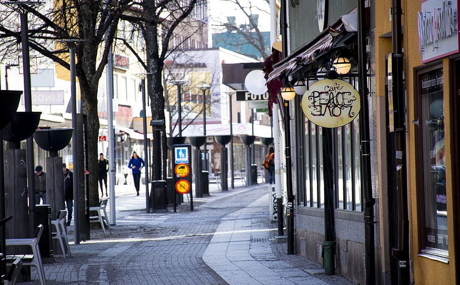 street, borlänge, city, café, exterior, architecture, building exterior HD wallpaper