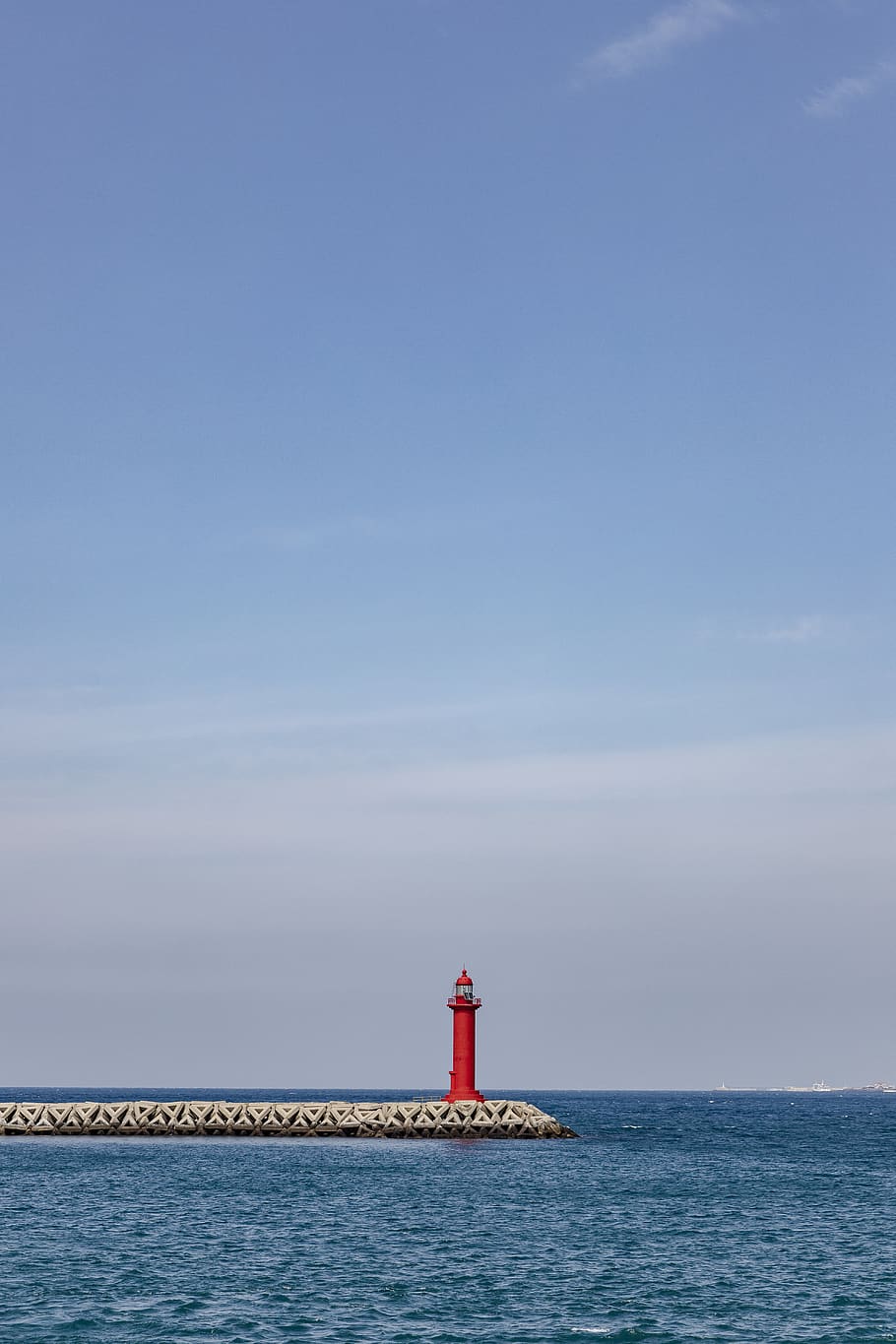 red lighthouse under clear blue sky, safety, water, sea, guidance HD wallpaper