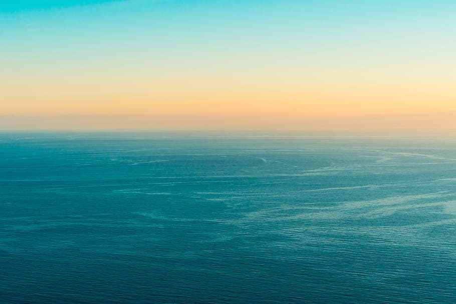 Sunset Ocean, background, blue, calm, gradients, minimalism, minimalistic