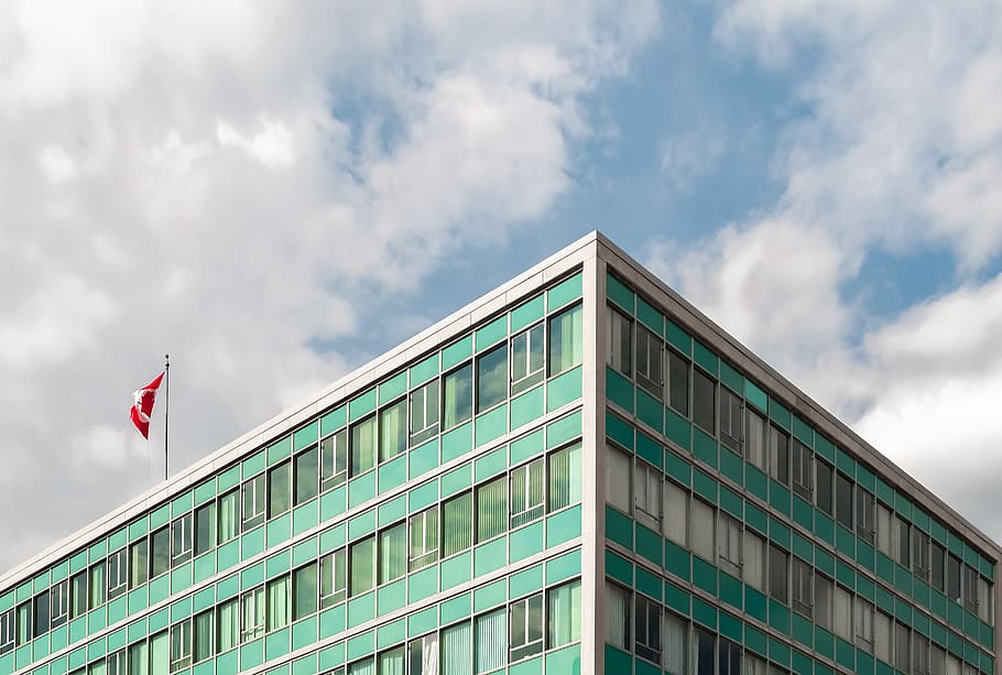 Low Angle Photography of a Building, architecture, canadian flag HD wallpaper