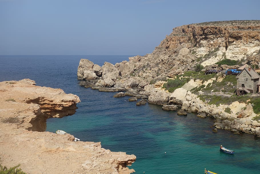 malta, side, mediterranean, cliffs, sea, water, rock, rock - object HD wallpaper