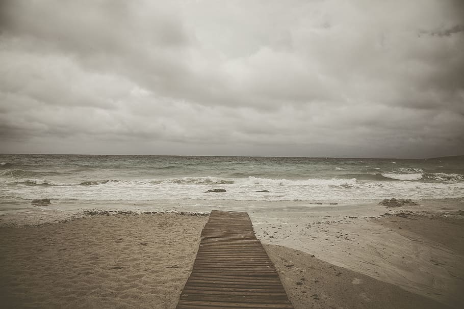 sky, water, cloud - sky, sea, beach, land, horizon over water HD wallpaper