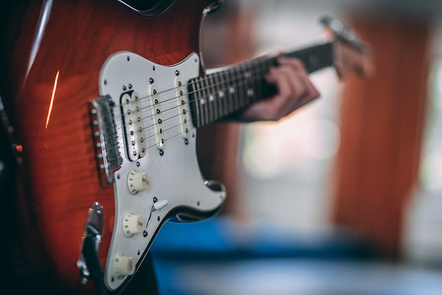fender, guitar, red, hads, musical instrument, string instrument HD wallpaper