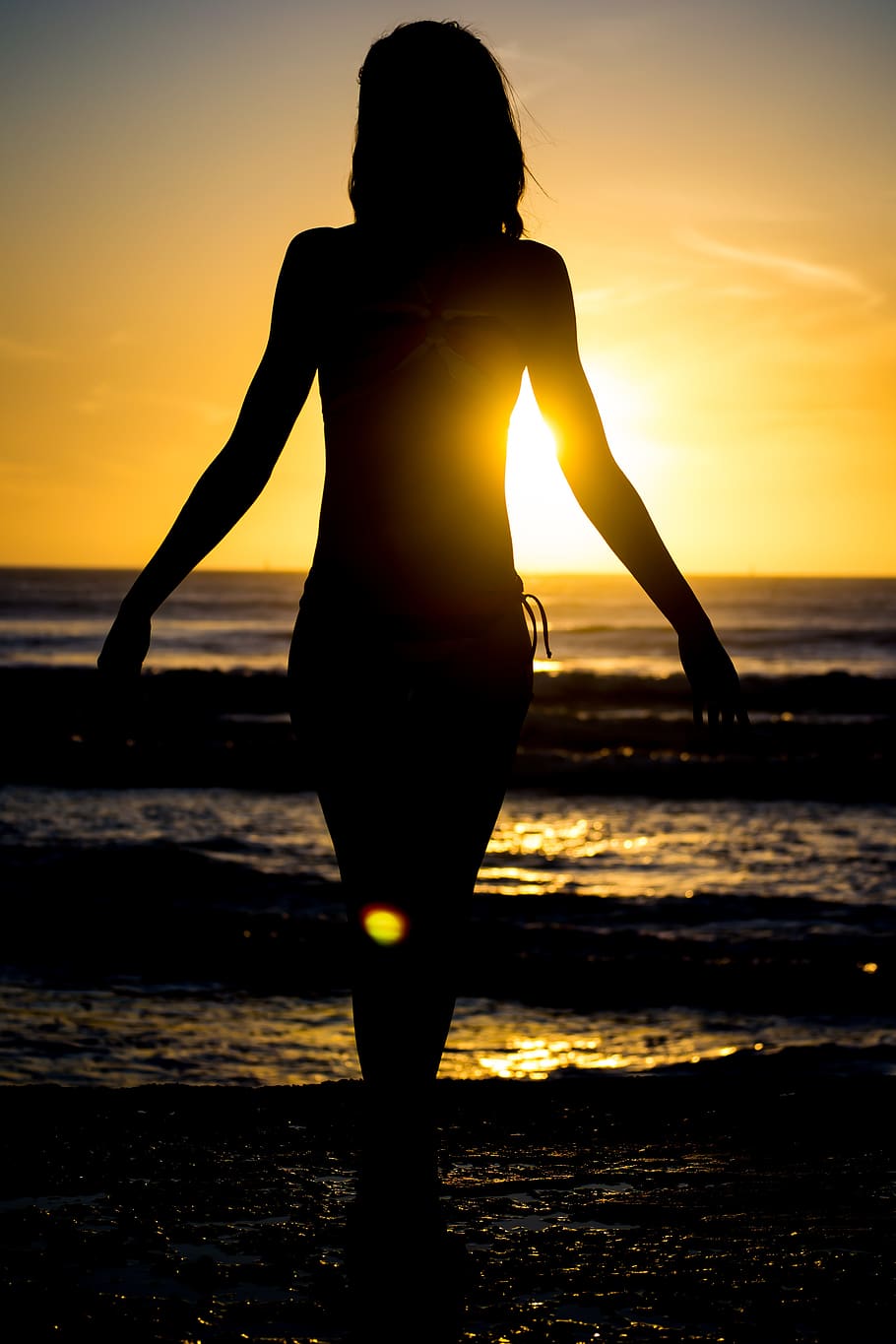 Woman Walking at the Beach during Sunset, dawn, female, girl, HD wallpaper