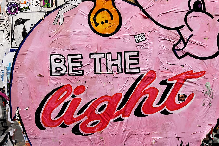 Be The Light poster, text, western script, communication, graffiti HD wallpaper