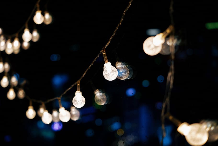 lighted string lights, illuminated, night, hanging, lighting equipment HD wallpaper