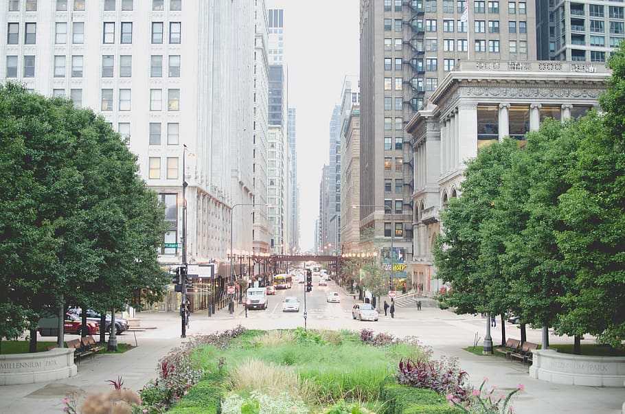 chicago, united states, buildings, symmetry, people, walking