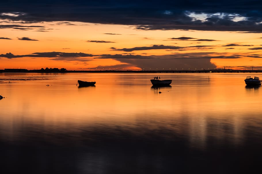 portugal, lisbon, sunset, sky, water, cloud - sky, reflection HD wallpaper