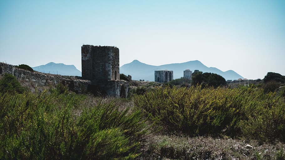 greece, sky, plant, mountain, architecture, nature, built structure HD wallpaper